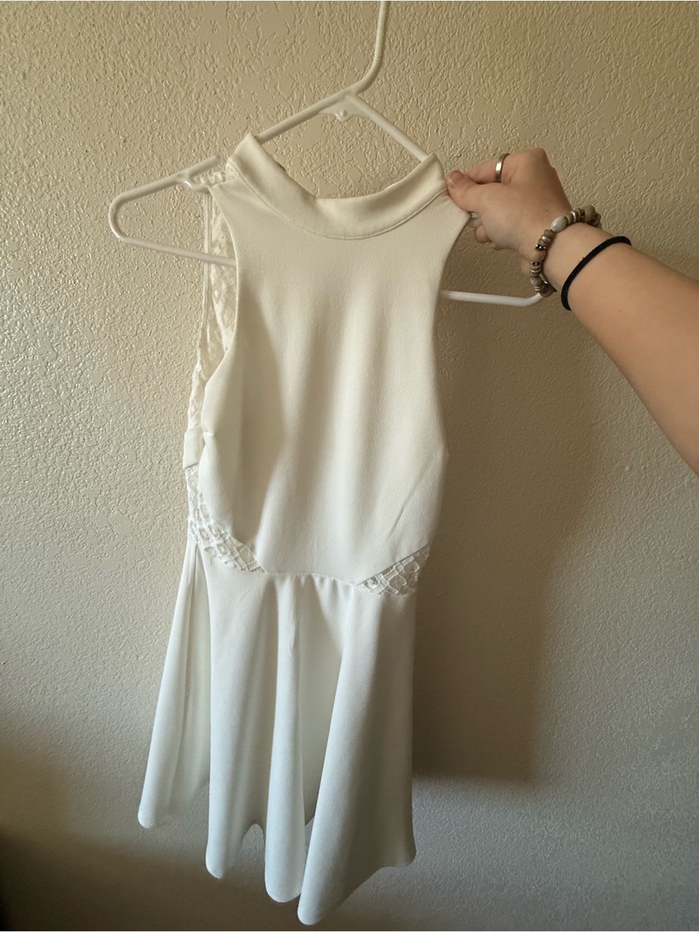 City Triangles Cream Sleeveless High-Neck Fit & Flare Mini Dress